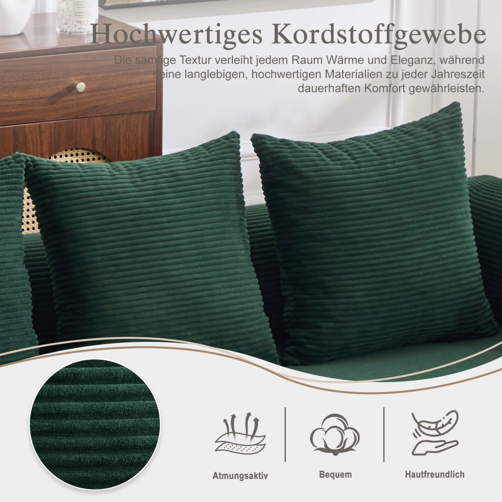 DIVANO Modulare 200x190x67 cm Corda Verde Smeraldo con pouf e 3 cuscini
