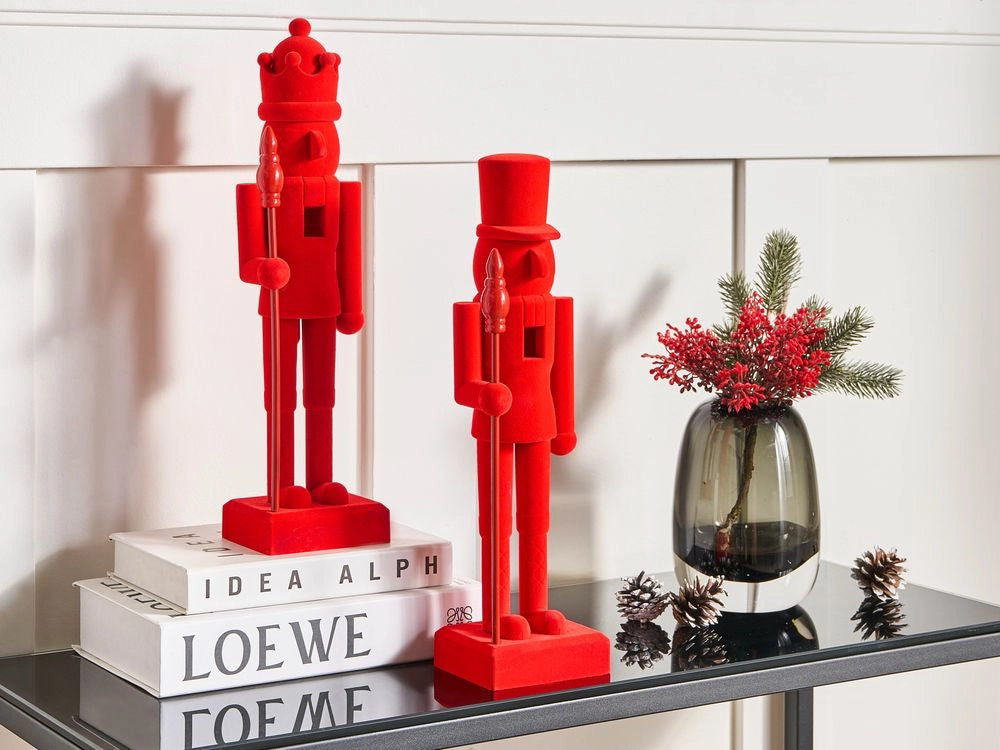 Set di 2 statuine Schiaccianoci in materiale sintetico decorazione natalizia Rosso