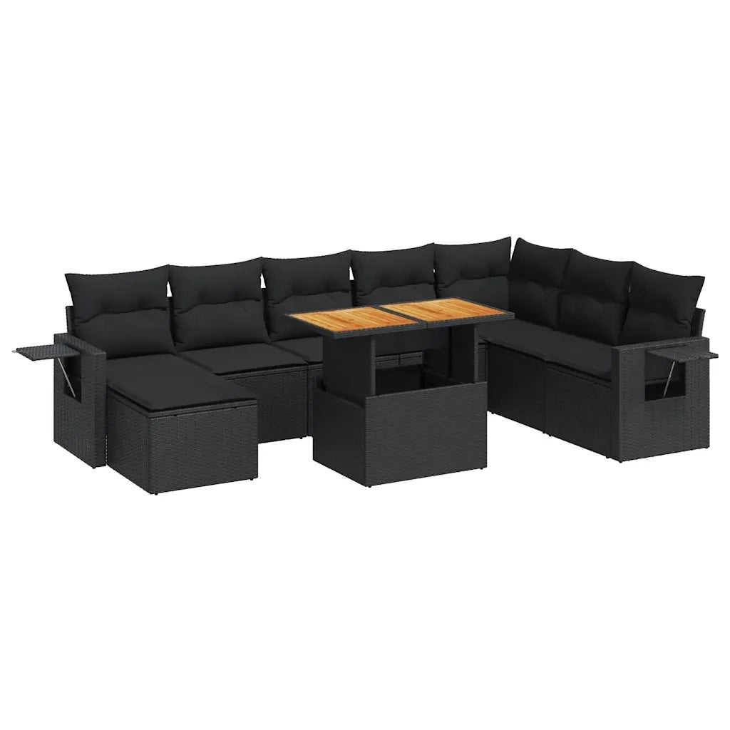 vidaXL Set Divani da Giardino 9 pz con Cuscini Nero in Polyrattan