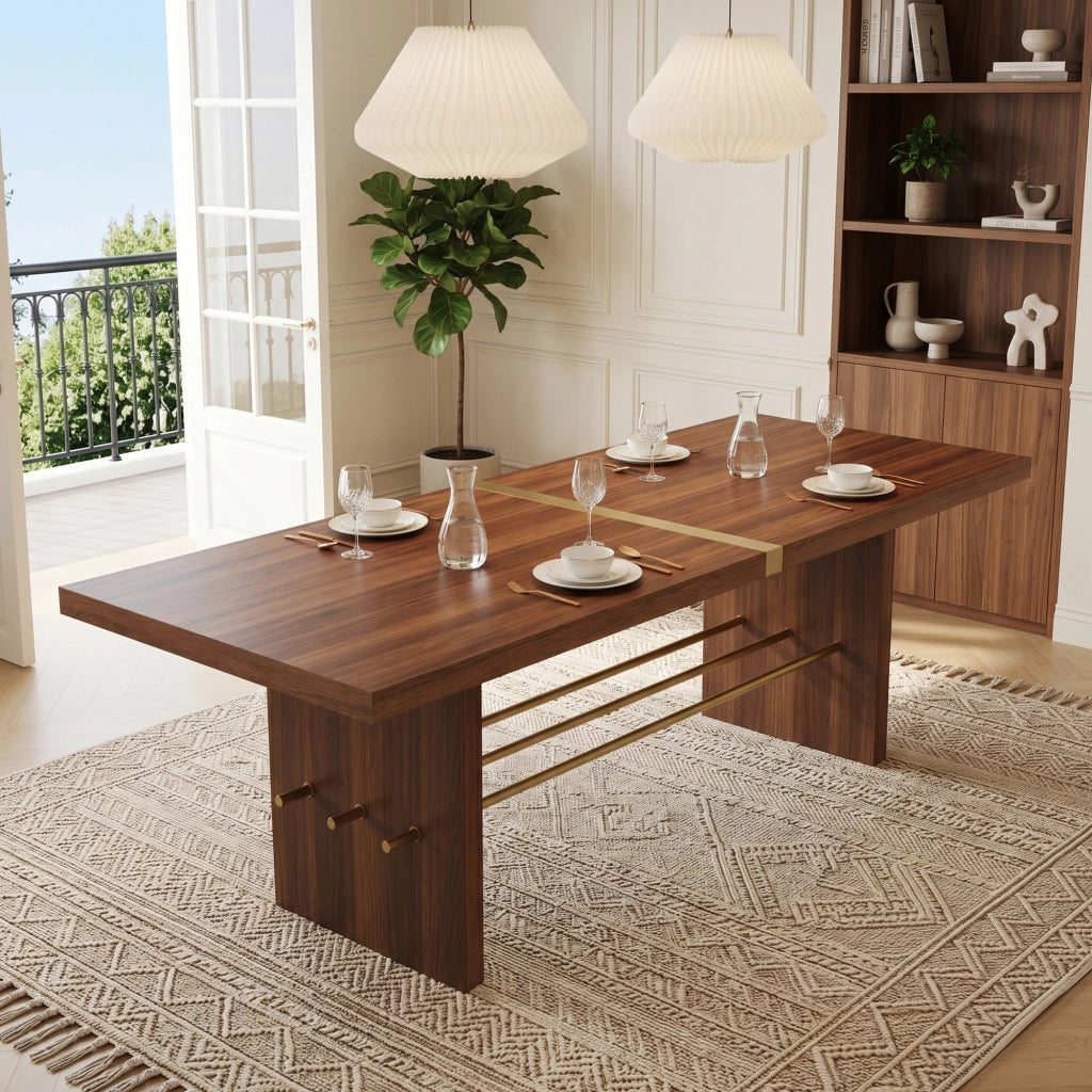 Tavolo da pranzo - 180x75 cm - piano 4 cm - per 6-8 persone - noce+oro - moderno - antigraffio