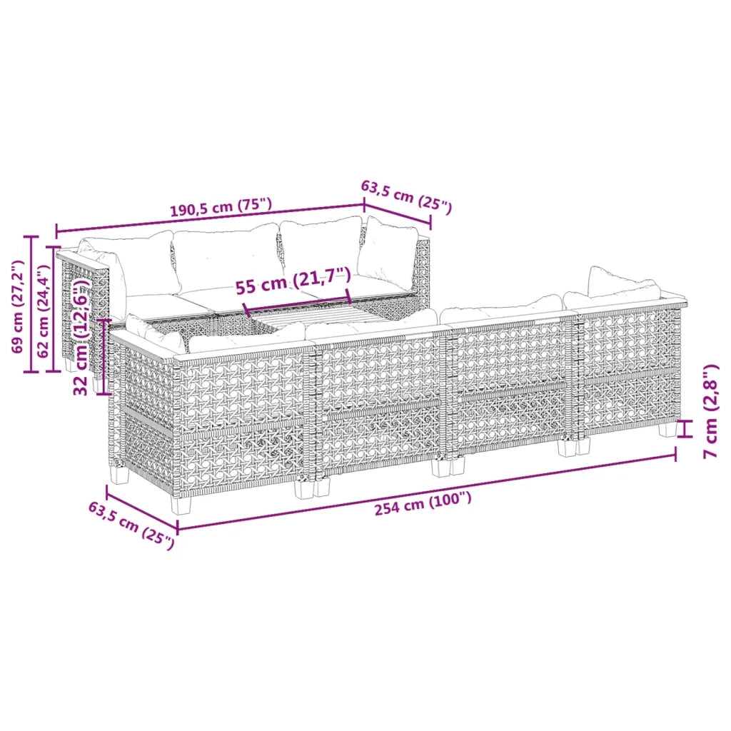 Set Divano da Giardino 8 pz con Cuscini Grigio in Polyrattan