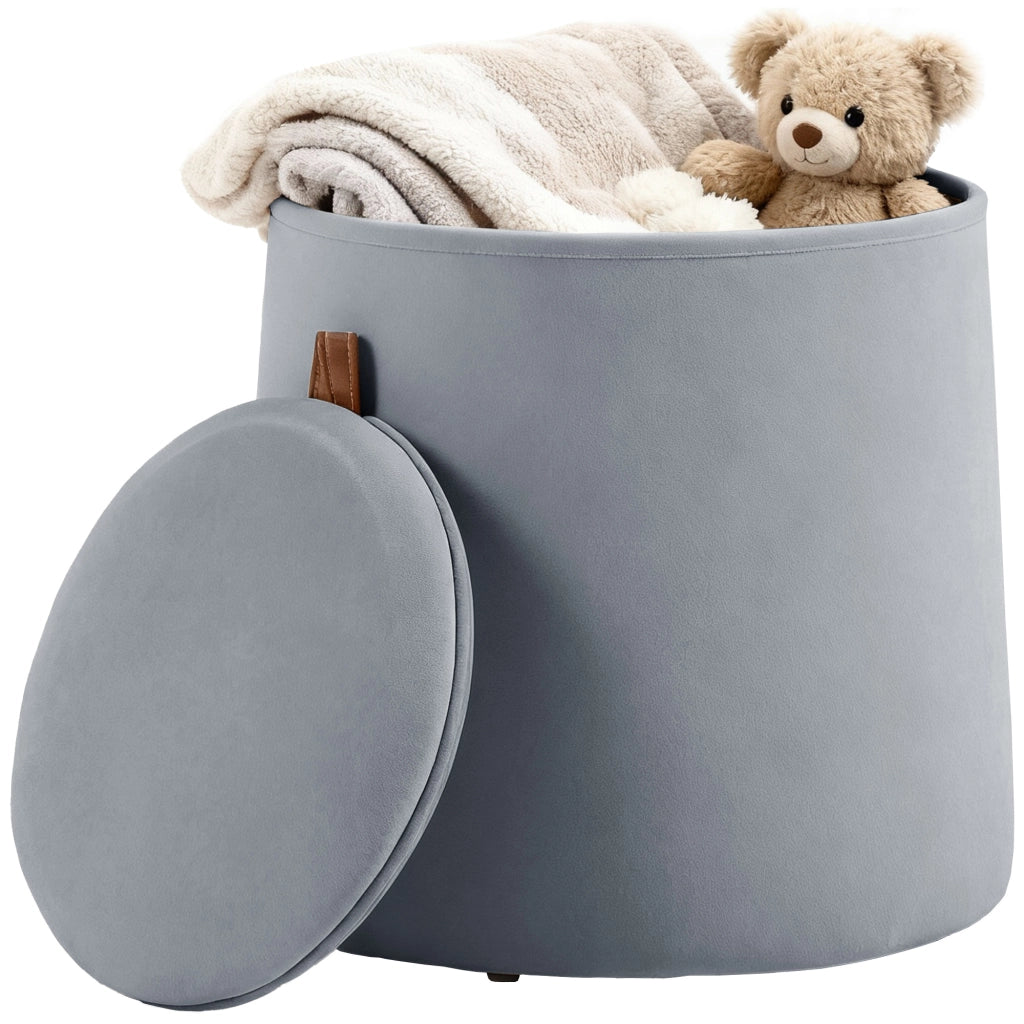 Pouf con contenitore e poggiapiedi in tessuto velluto ¨C zephmum ¨C grigio ?44x47.5cm