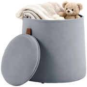 Pouf con contenitore e poggiapiedi in tessuto velluto ¨C zephmum ¨C grigio ?44x47.5cm