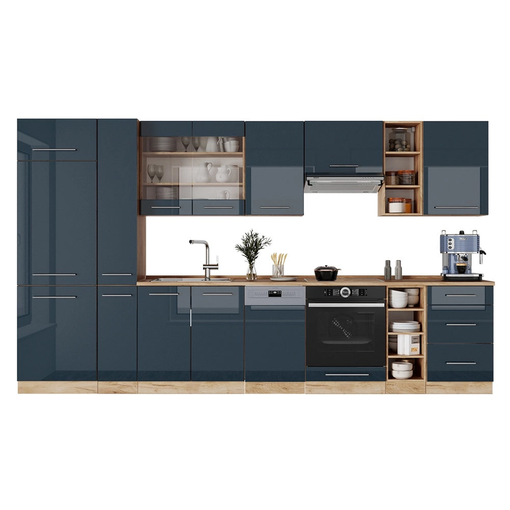 Cucina componibile Fame-Line Blu scuro lucido/Rovere dorato 355 cm, PL Rovere Vicco