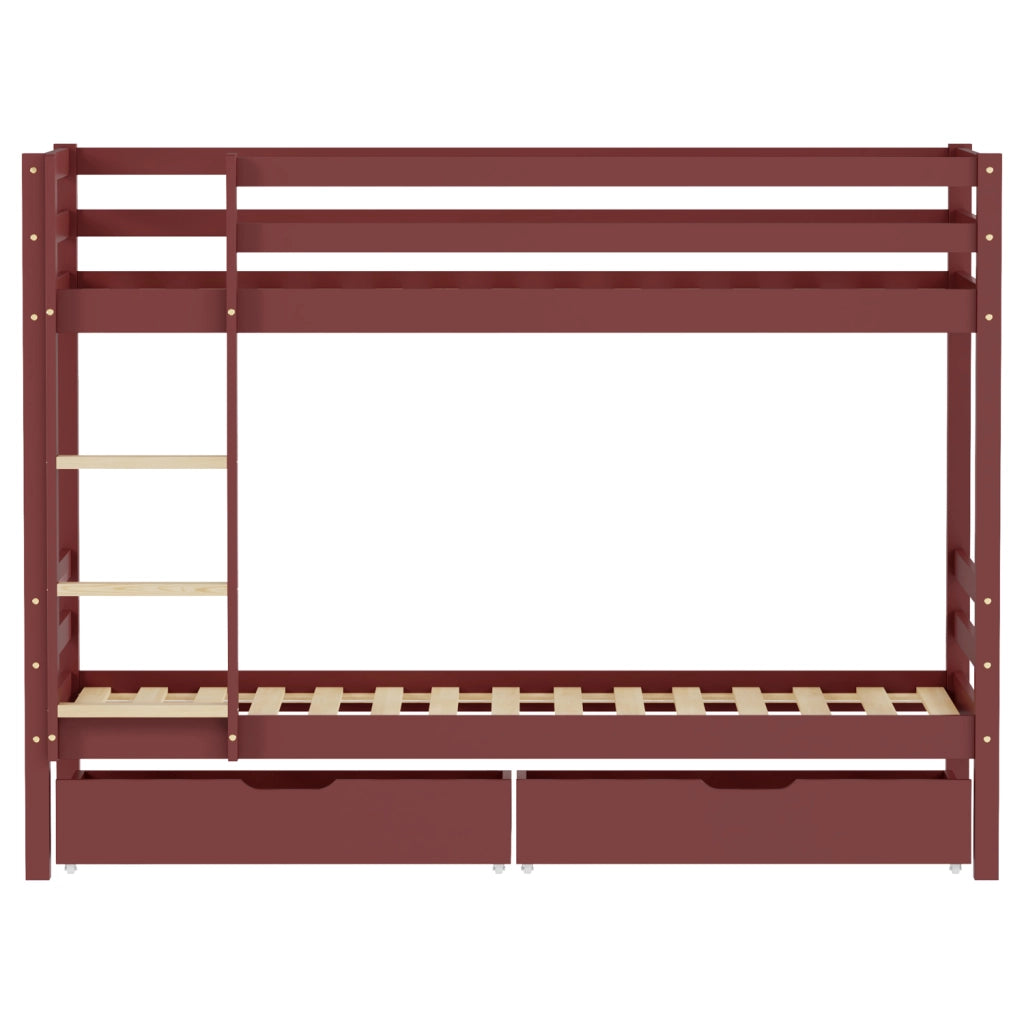 Letto a castello per bambini 190x90cm in terracotta con cassetti AMBRE