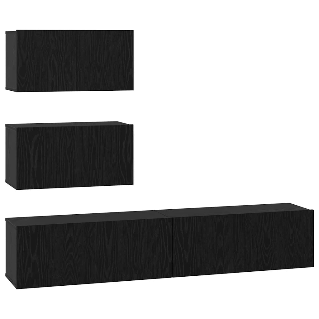 Set mobile TV 4 pz-Set di 4 Credenza per TV Rovere Nero Legno multistrato 335238