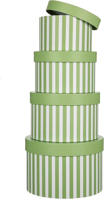 Set di 4 Scatole di Stoccaggio con Coperchio, Scatole in Cartone Ronde per Regali, Fiori e Cadeau, Perfetto per Natale e Giorno della Madre