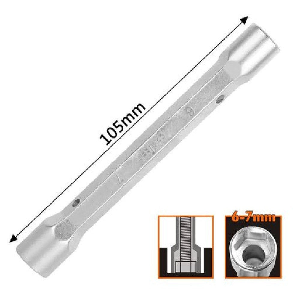 Trade Shop - Chiave A Bussola Tubo Esagonale Da 105 Mm Doppie Bocche Esagonali 6-7 Mm 97547 -