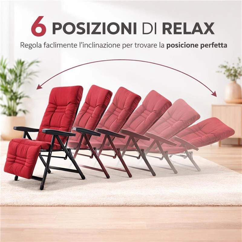 MAURY'S SDRAIO MILANO CON PROLUNGA ESTENDIBILE CUSCINO ESTRAIBILE E POGGIA TESTA 6-POSIZIONI COLORE ROSSO