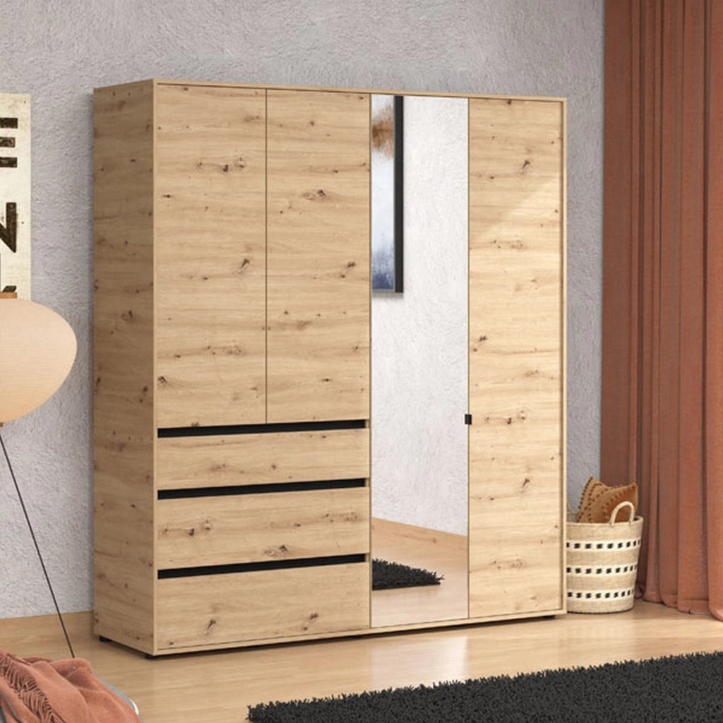 Armadio Camera da Letto Rifreddoo, Guardaroba Grande 4 Ripiani, 183x211h cm Marrone Rovere Nodi