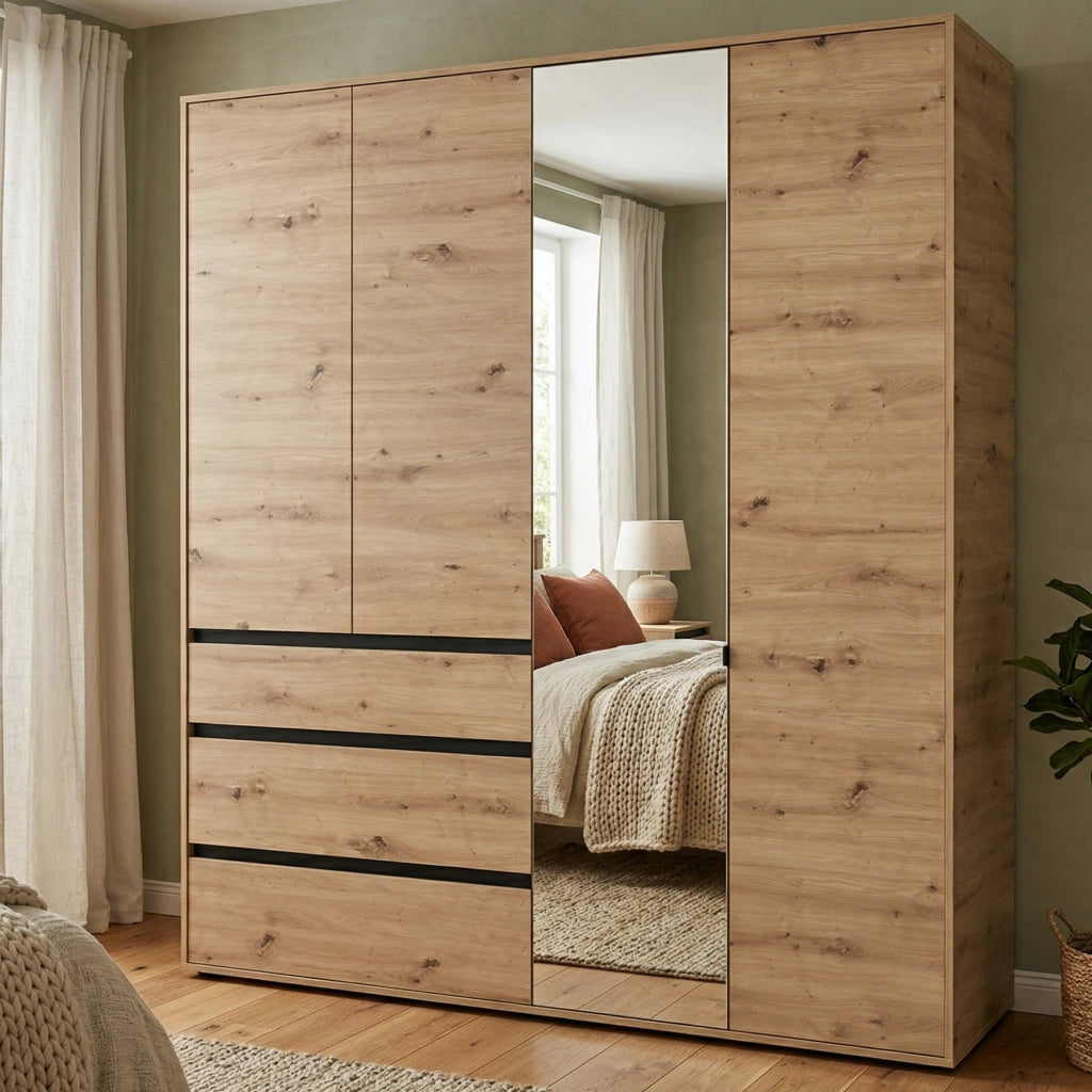 Armadio Camera da Letto Rifreddoo, Guardaroba Grande 4 Ripiani, 183x211h cm Marrone Rovere Nodi