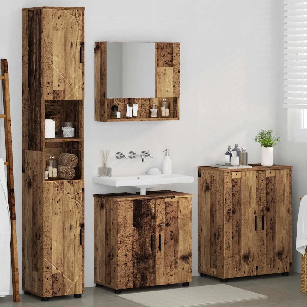 Set di mobili per il bagno con porta 4 pcs Legno vecchio