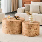 Set di 2 tavolini da caffè rotondi effetto legno con vano contenitore, tavolini nesting in MDF, per soggiorno