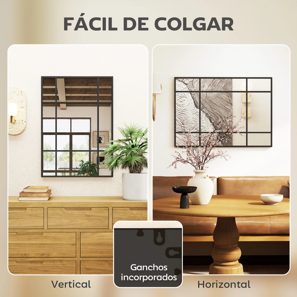 Specchio da Parete Rettangolare ¨C Xylo ¨C Cornice Metallo Nero 70x50 cm