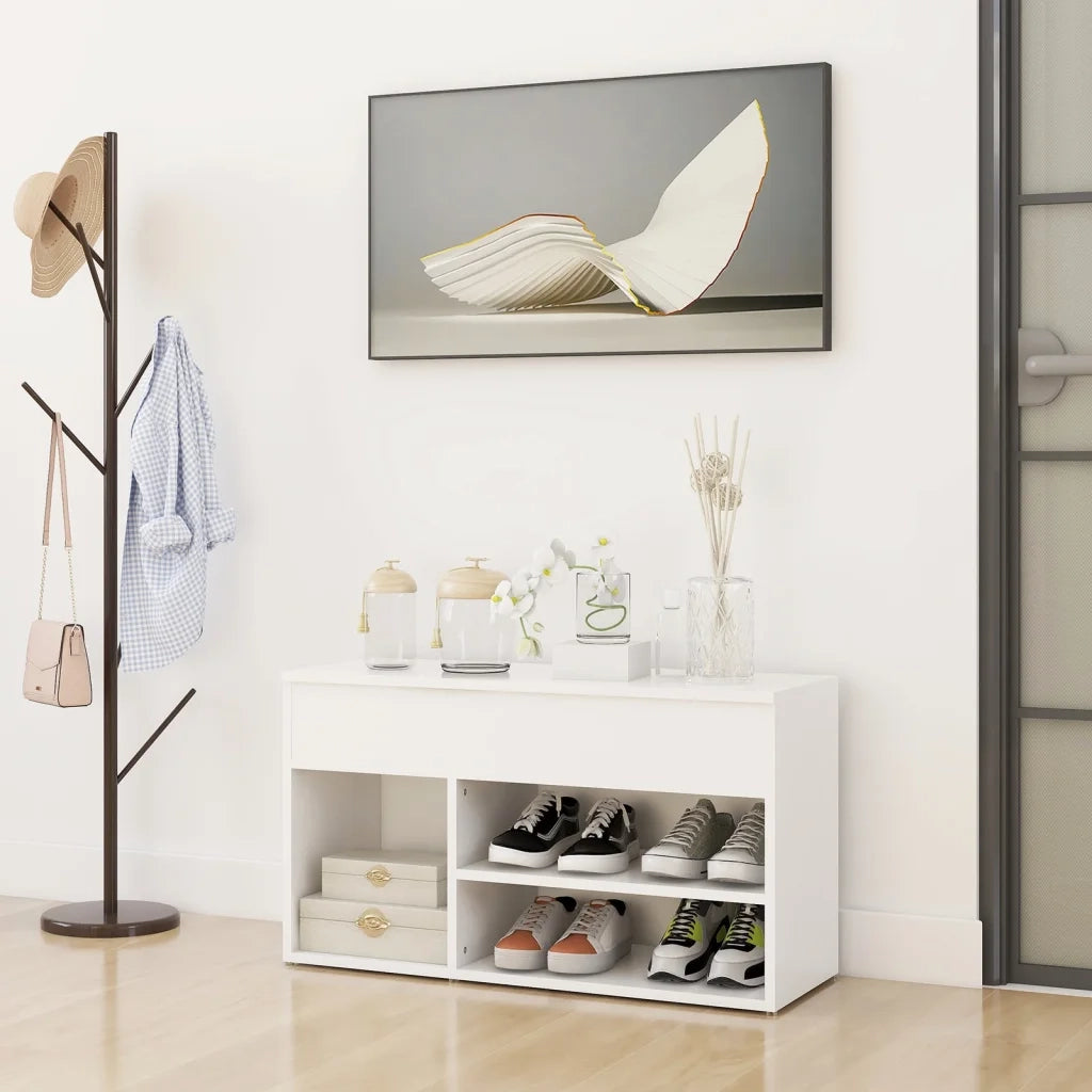 Panca Portascarpe-Sgabello-Panca Scarpiera Bianco 103x30x54,5 cm in Truciolato