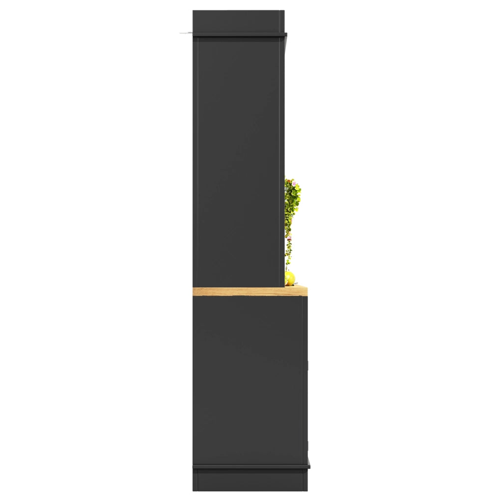 Credenza cucina 107x43x184 cm con illuminazione LED; ripiani aperti; MDF e metallo; nero