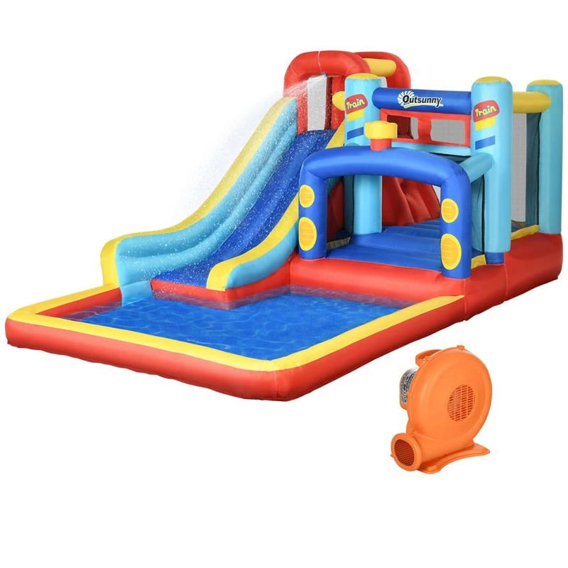 CASTELLO GONFIABILE PER BAMBINI 3-8 ANNI CON TRAMPOLINO, SCIVOLO E PISCINA, 435X245X200CM