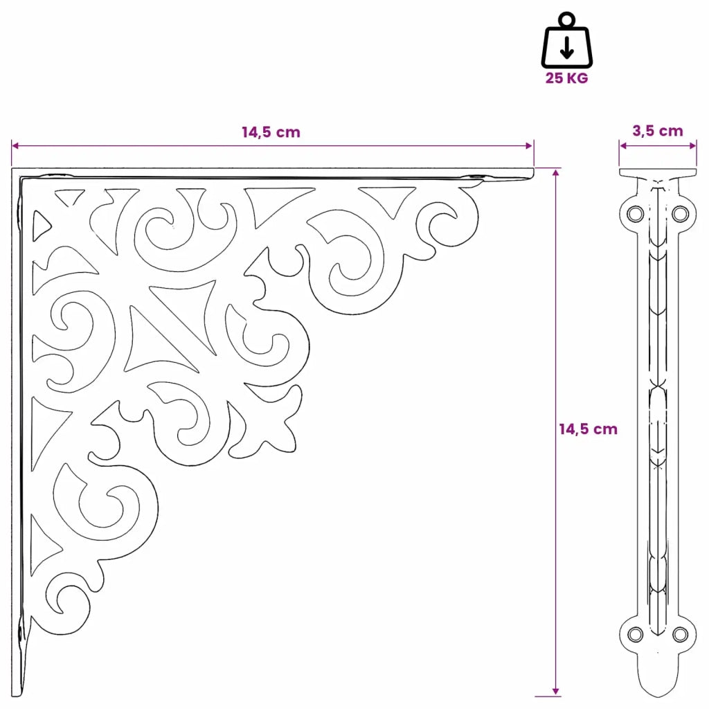 Supporti per mensole da parete 2 pz Nero 14 x 14 x 3,5 cm 42038815