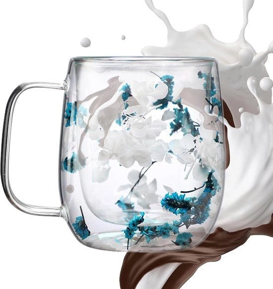 Bicchieri a doppia parete | 250ml Bicchiere creativo | Bicchieri a doppia parete termoresistenti per tazze da caffè | Tazza da tè con fiori secchi per tè, caffè, latte