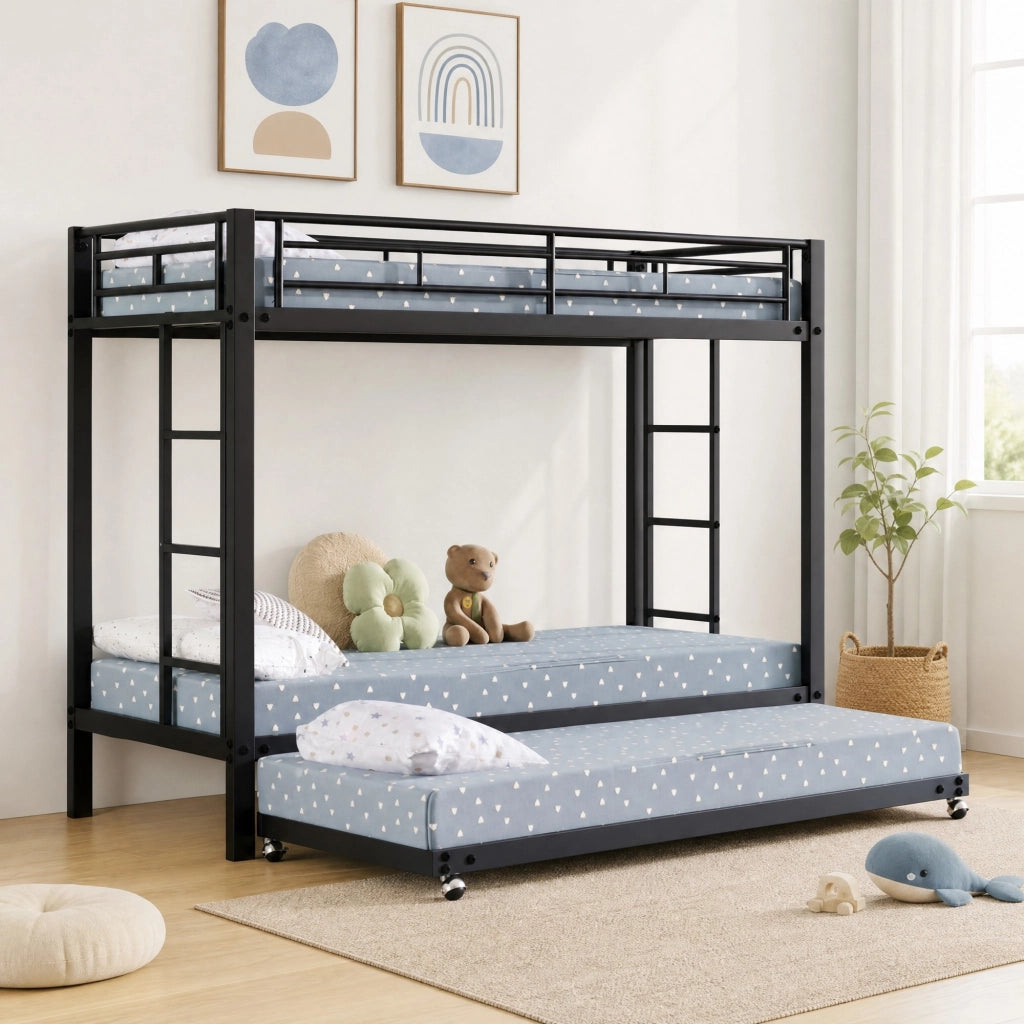 Letto a castello in metallo 90x200 cm con letto estraibile; nero