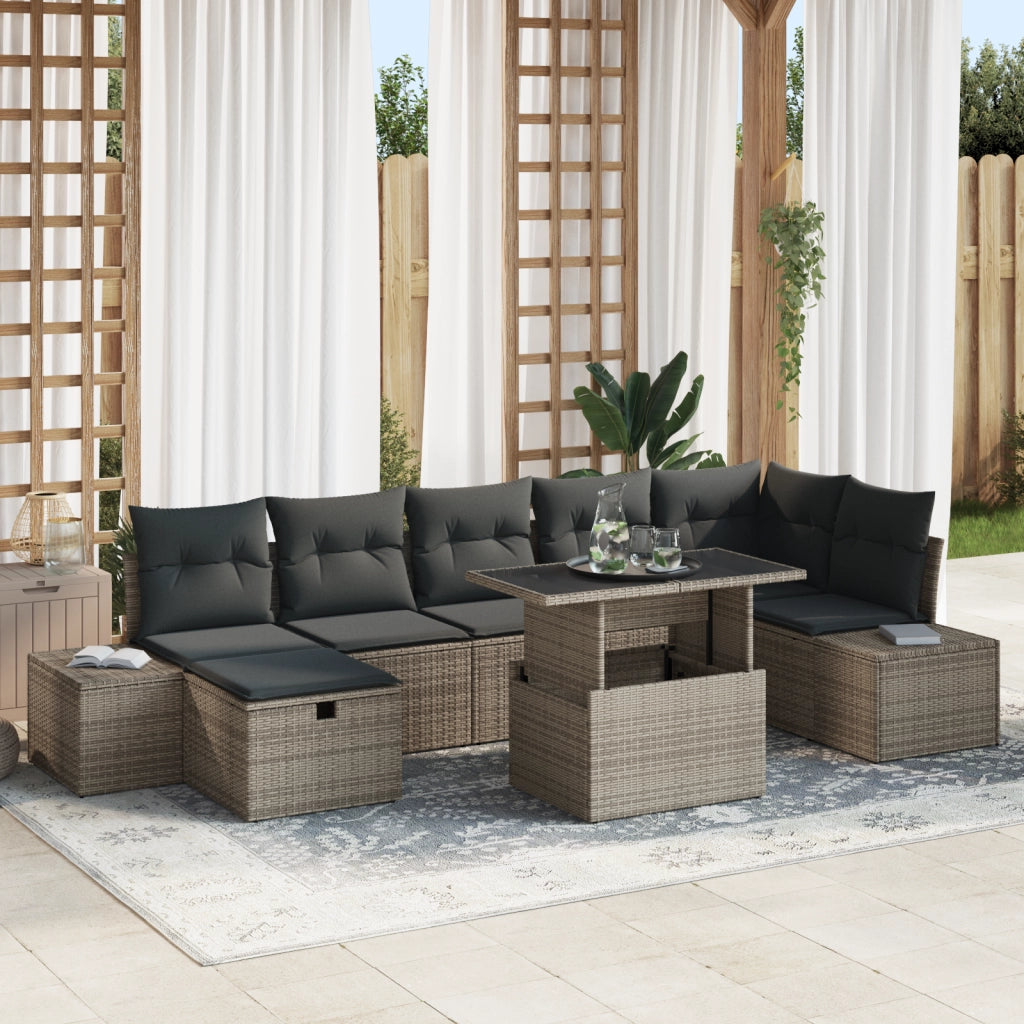 Set di divani da giardino 8 pezzi con cuscini grigio polyrattan