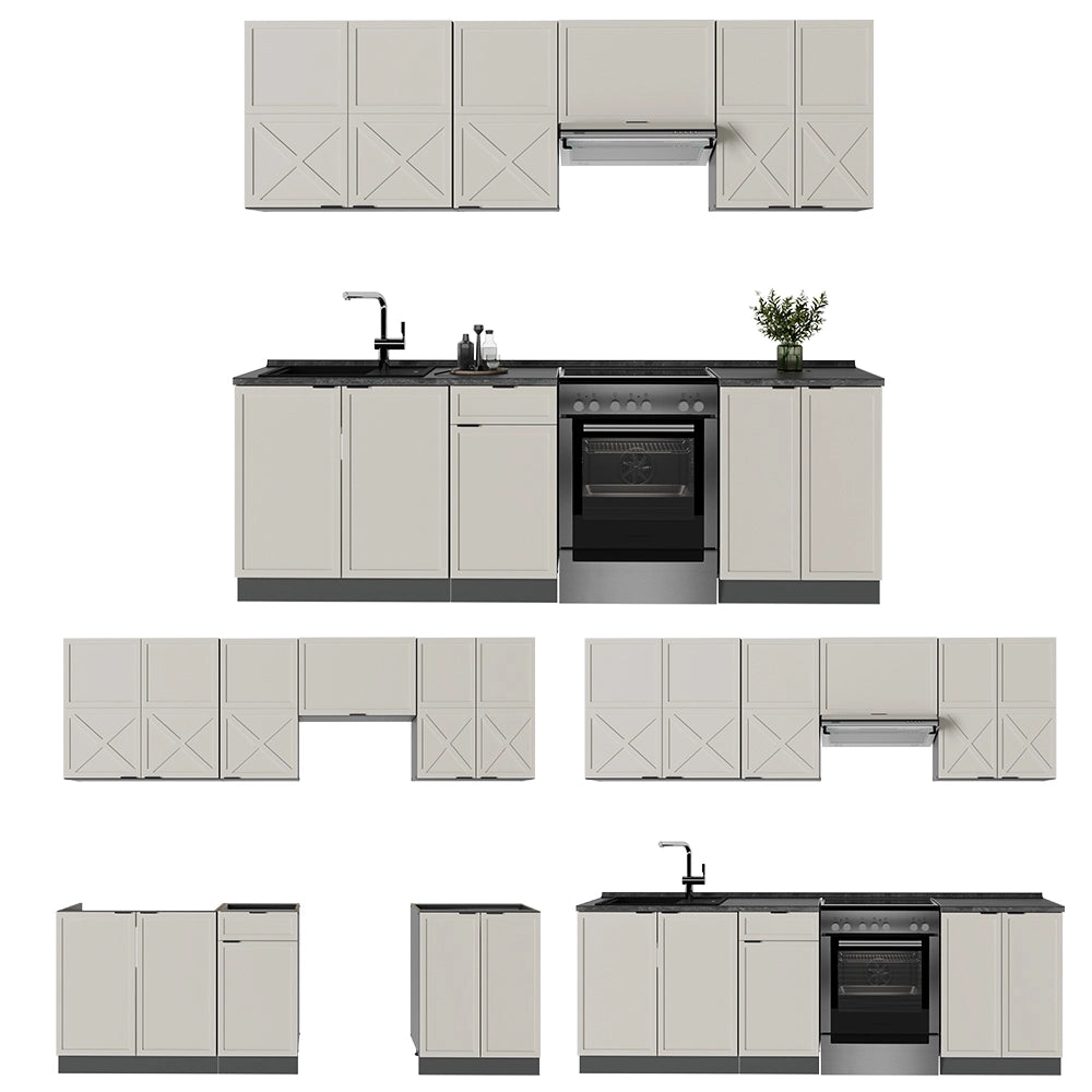 Cucina componibile Fame-Line GrigioBeige/Antracite 240 cm, PL Rovere Vicco