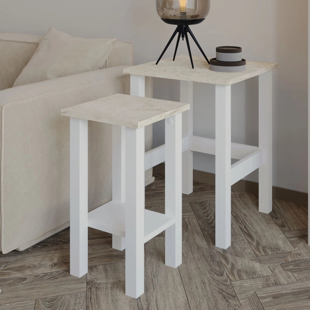 Set di 2 tavolini "Gina 2" in legno - 45 x 45 x 60 cm - Bianco
