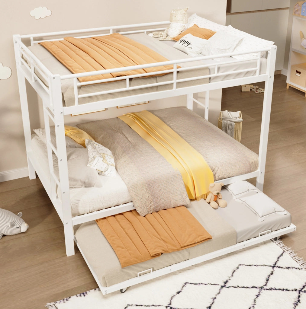 Letto a castello 140x200 cm in metallo con letto estraibile e sponde alte bianco