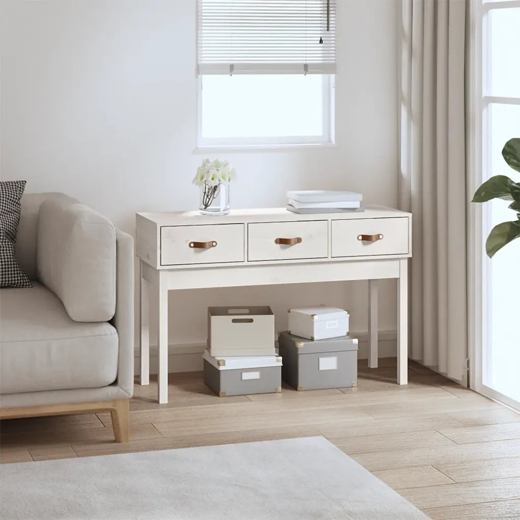 Tavolo Consolle Bianco 114x40x75 cm in Legno Massello di Pino 821755