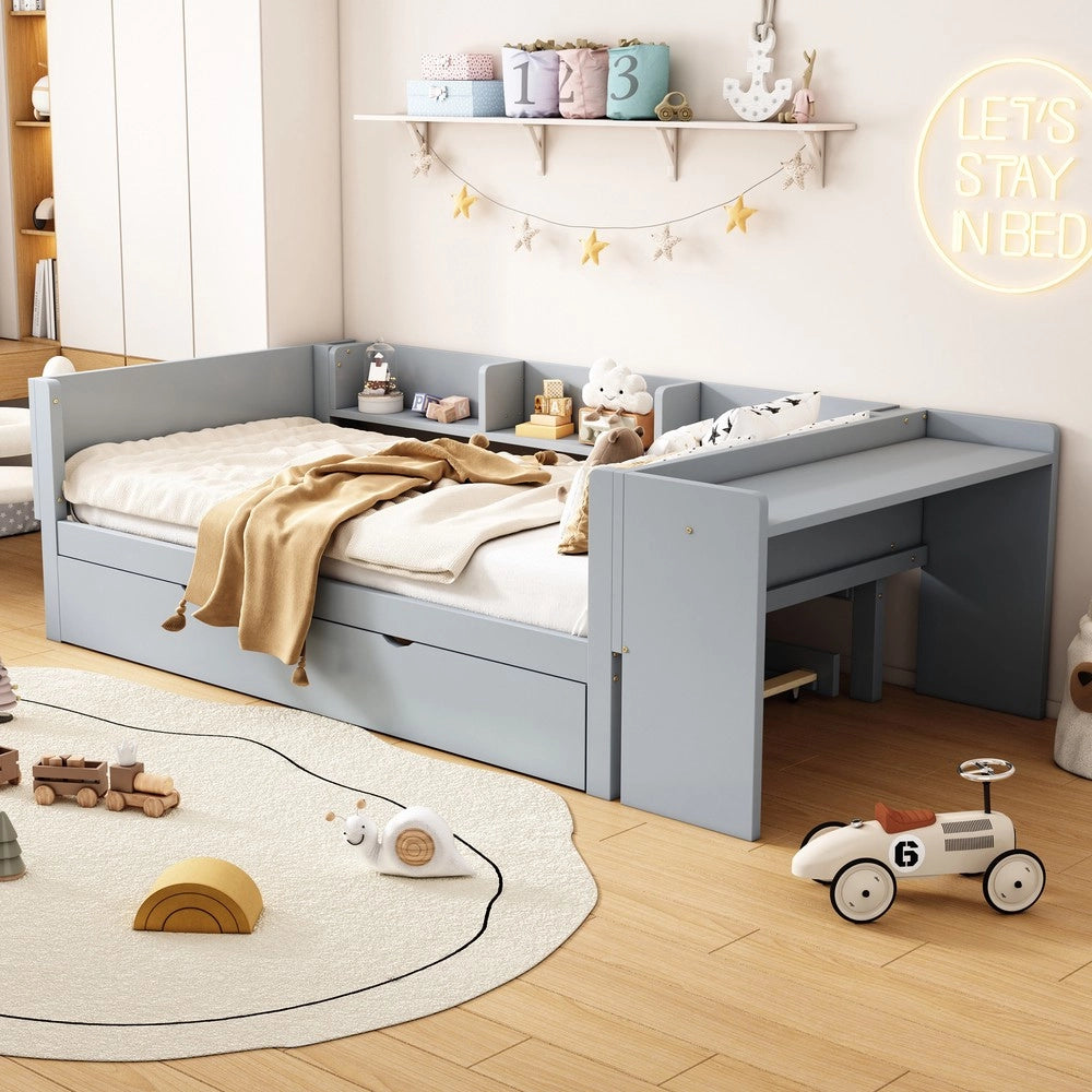 Letto singolo con letto estraibile e scrivania ¨C Minimal ¨C grigio 90x200 cm