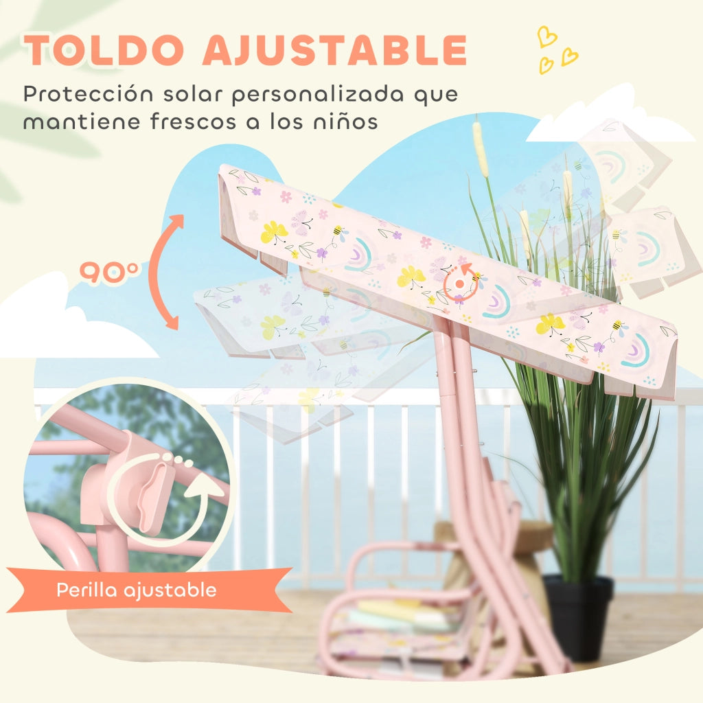 Altalena Giardino per Bambini con Tettoia e Cinture di Sicurezza ¨C zephmum ¨C Rosa 112x75x120 cm