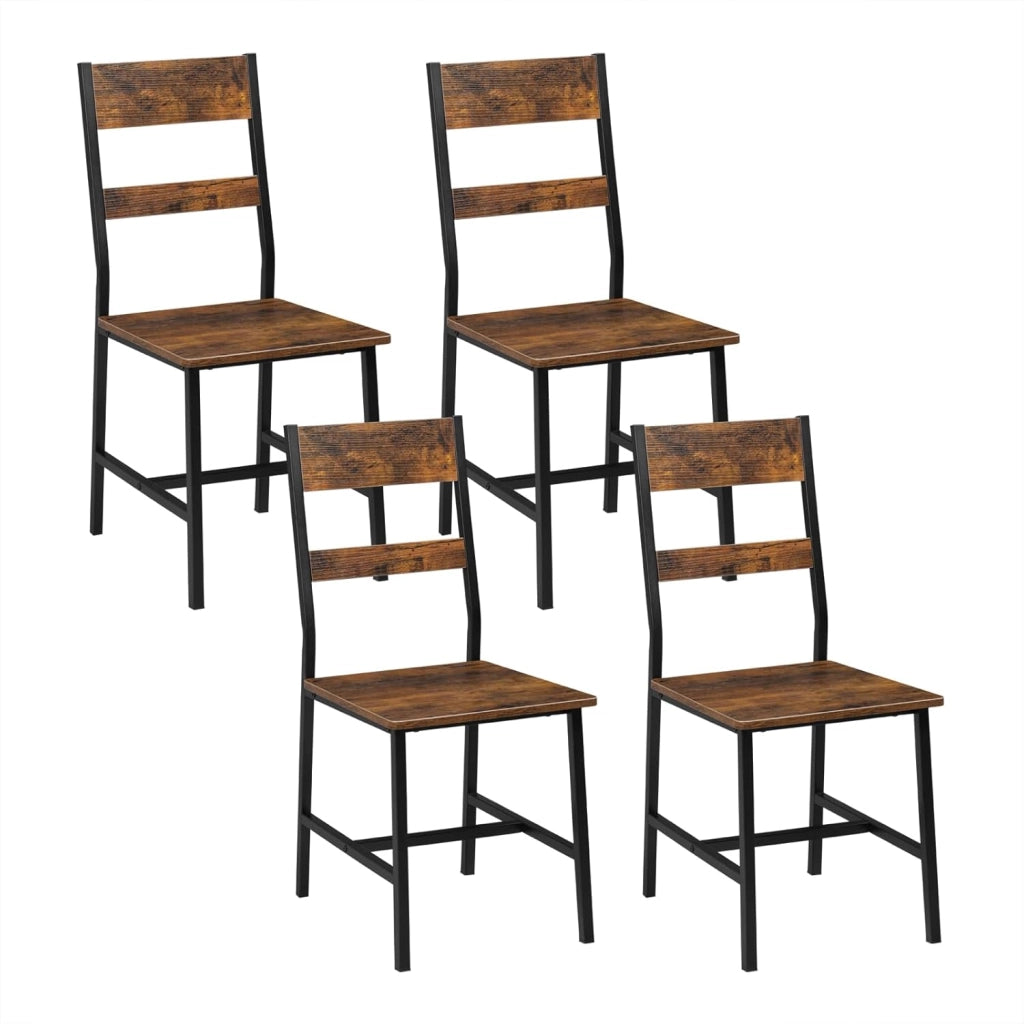 Set 4 Sedie da Pranzo con Schienale, Struttura Metallo e Legno, Design Ergonomico per Cucina/Soggiorno/Balcone, Stile Industriale, Marrone Rustico, K0029EZS-4