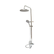 Set doccia multifunzionale da parete con doccetta a mano, bocca per vasca, soffione rotondo, cartuccia in ceramica, finitura cromo lucido.