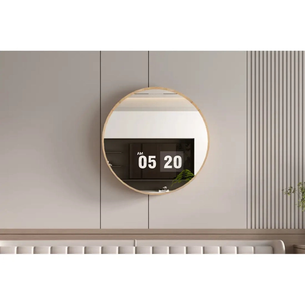 Specchio rotondo RIO con bordo – Ø80 cm – Finitura in rovere invecchiato – Cornice spessa – Design naturale e moderno