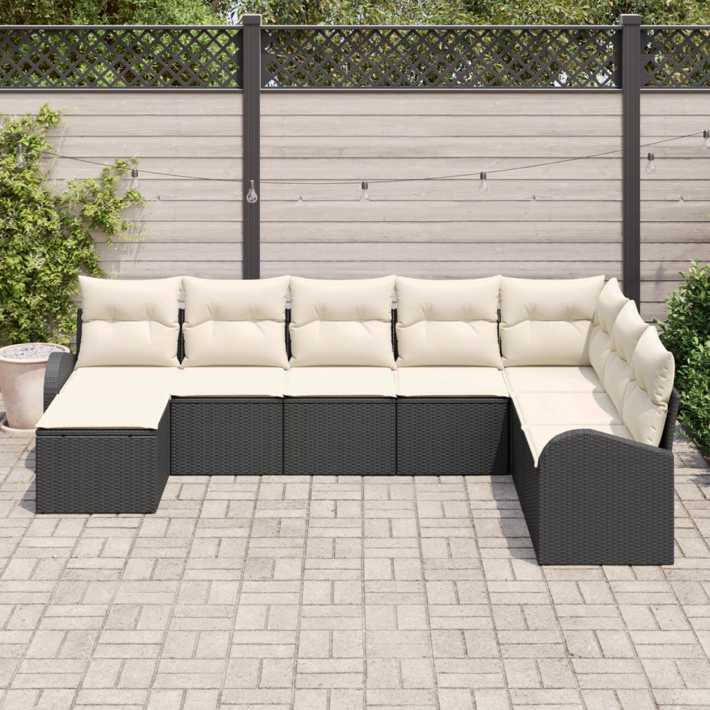 Set Divano da Giardino 8 Pezzi con Cuscini Nero Polyrattan