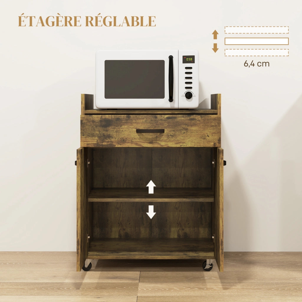 Tavolino da cucina con ruote e cassetto ¨C Zephmum ¨C Effetto mogano