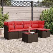 Set Divano da Giardino 6 pz con Cuscini Marrone in Polyrattan