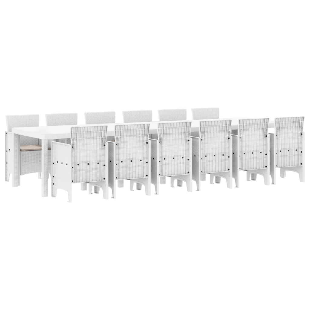 Set da Pranzo da Giardino  13 Pezzi con Cuscini Bianco Rattan Polimerico