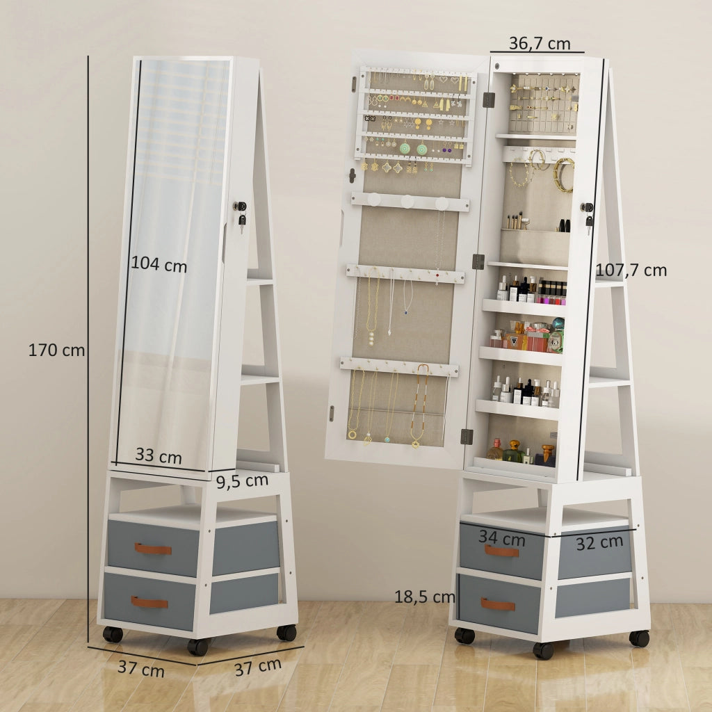 Cassettiera con Specchio e Luci LED ¨C Zephmum ¨C Bianco Tessuto 60x40x120
