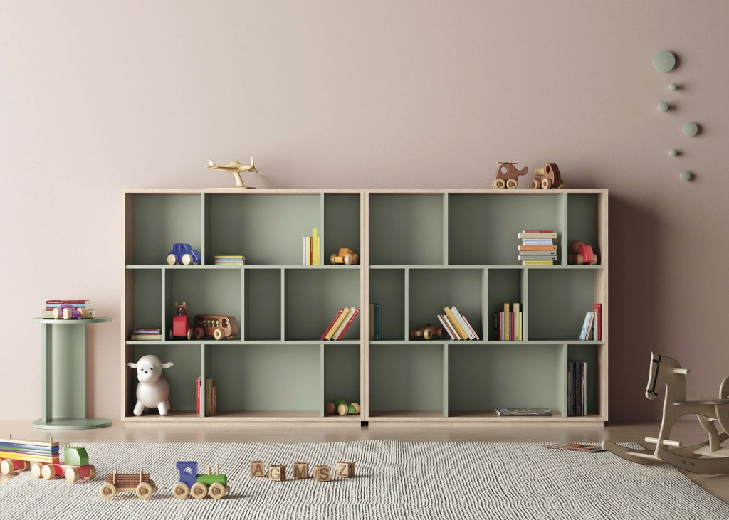 Libreria Herdasa effetto rovere e verde 117x119x32