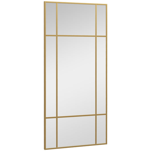 Specchio da Parete Stile Finestra con Montaggio Verticale e Orizzontale 110x50 cm Cornice in Oro