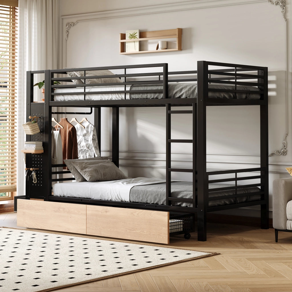 letto a castello mdf metallo nero 90 x 200 cm