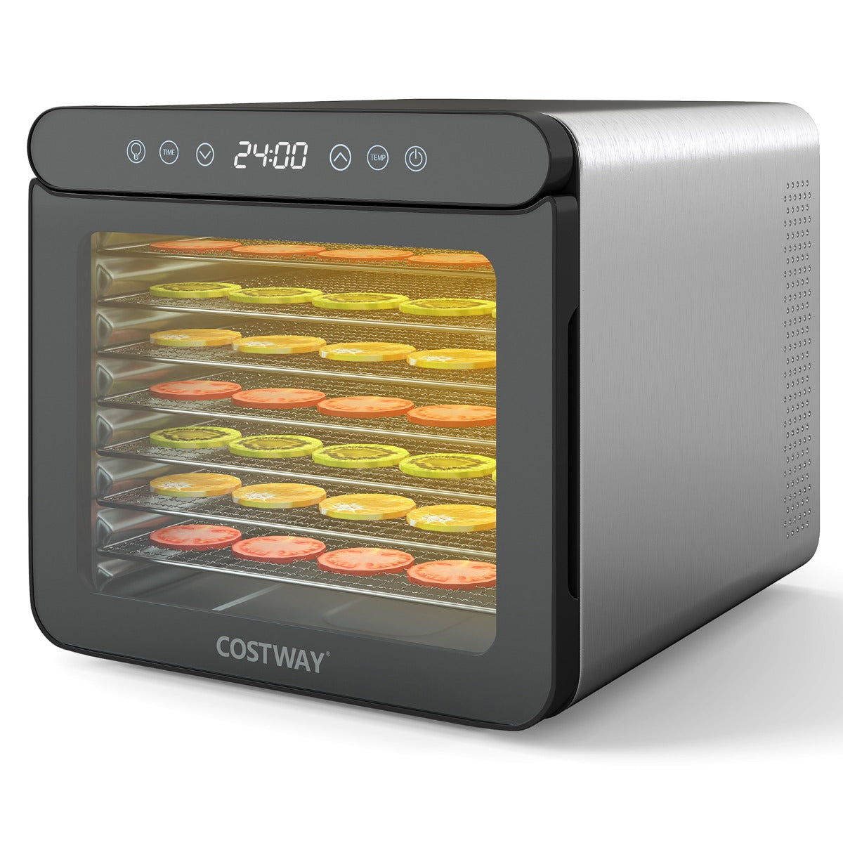 Disidratatore per cibo essiccatore in acciaio inox con 7 vassoi-Disidratatore timer 24 ore e temperatura da 30-75¡æ accessori inclusi Argento