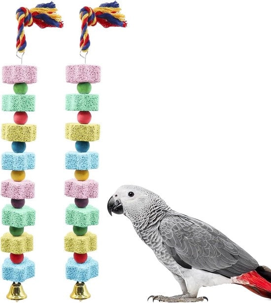 Giocattoli per uccelli premium | Pietra calcarea con campanello | Parracci e pappagalli | 2 pezzi