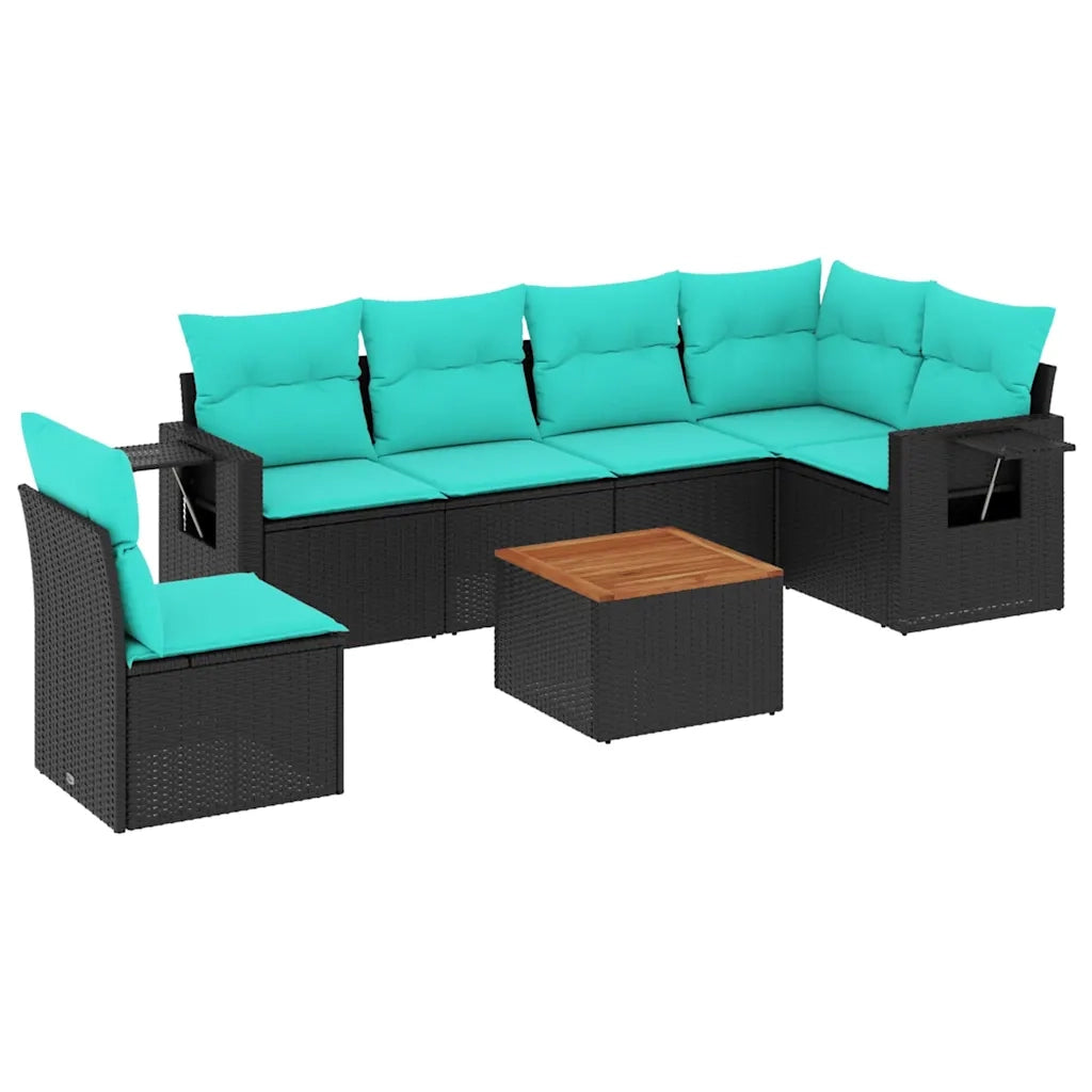 Set Divani da Giardino 7 pz con Cuscini Nero in Polyrattan 3224587