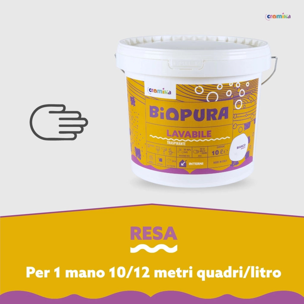 Superpittura lavabile traspirante interni alta copertura linea biopura cromika *** formato 10 lt, confezione 1
