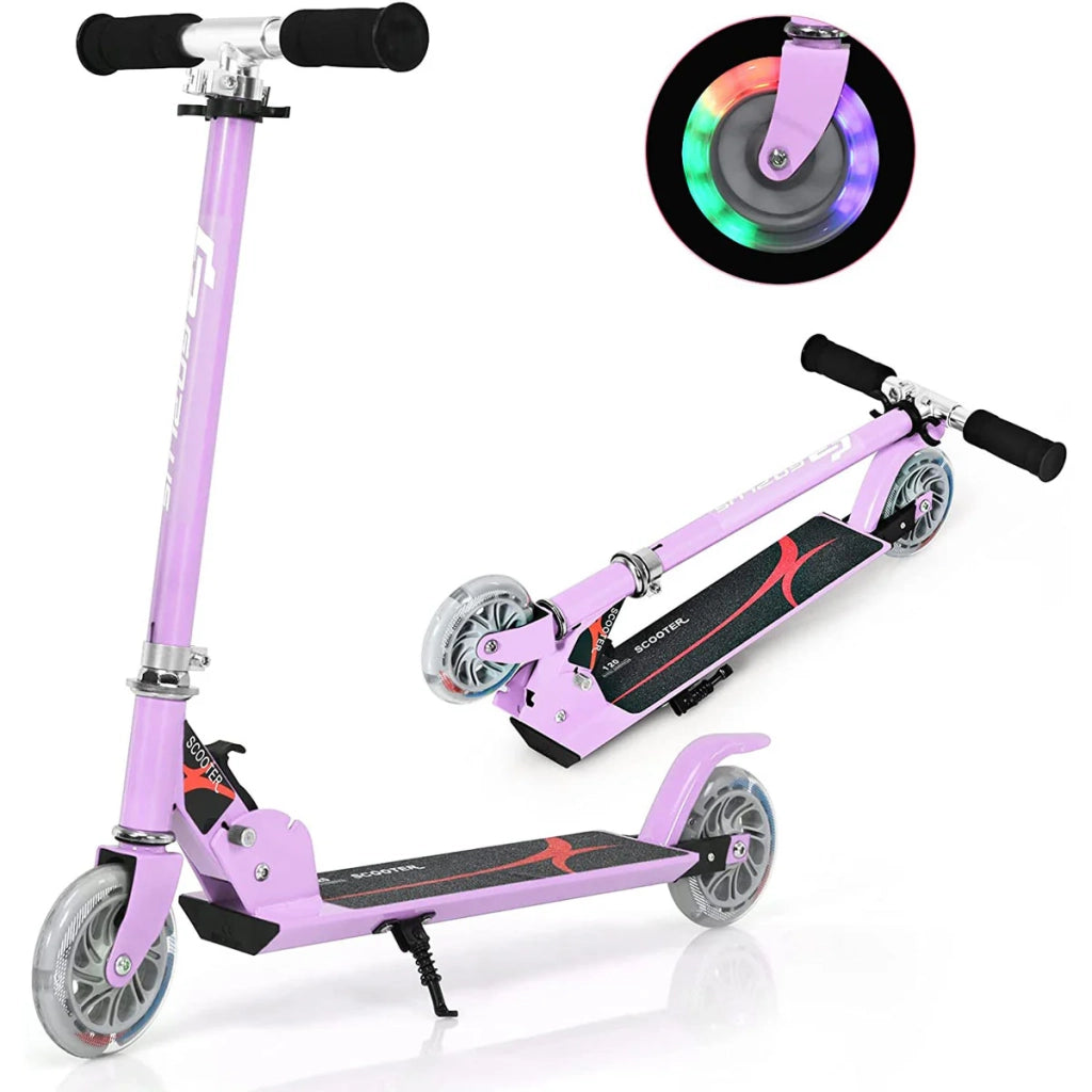 Monopattino pieghevole per bambini 70 x 31 x 63-86,5 cm con ruote lampeggianti design accogliente alluminio viola 20_0014591