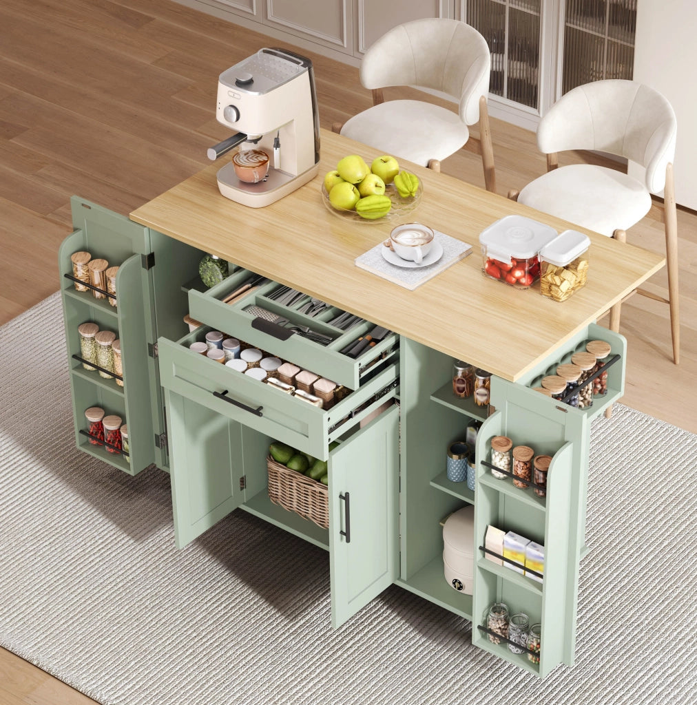 Mobile cucina con piano estraibile 136x70x92 cm in MDF verde antico