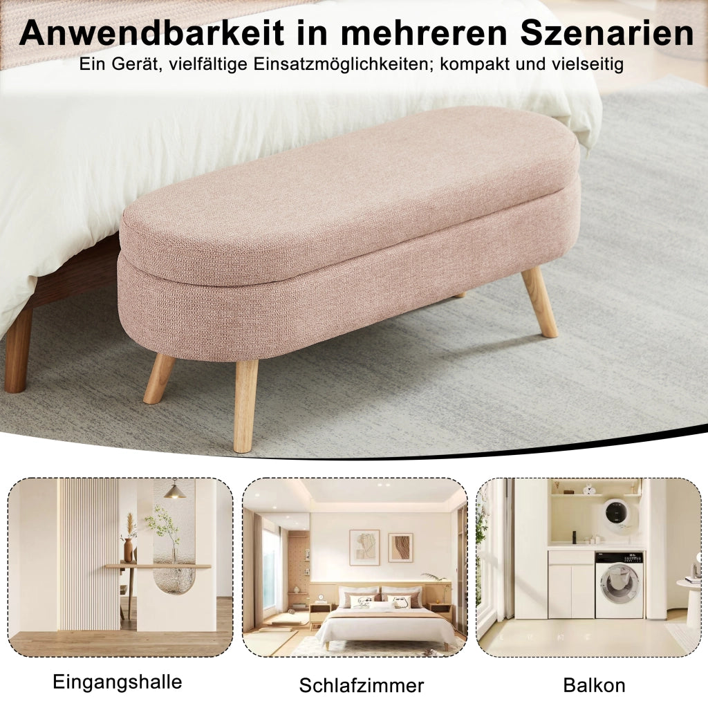 Panca con contenitore in velluto con design ovale, piedini antiscivolo e montaggio pratico per camera e ingresso rosa