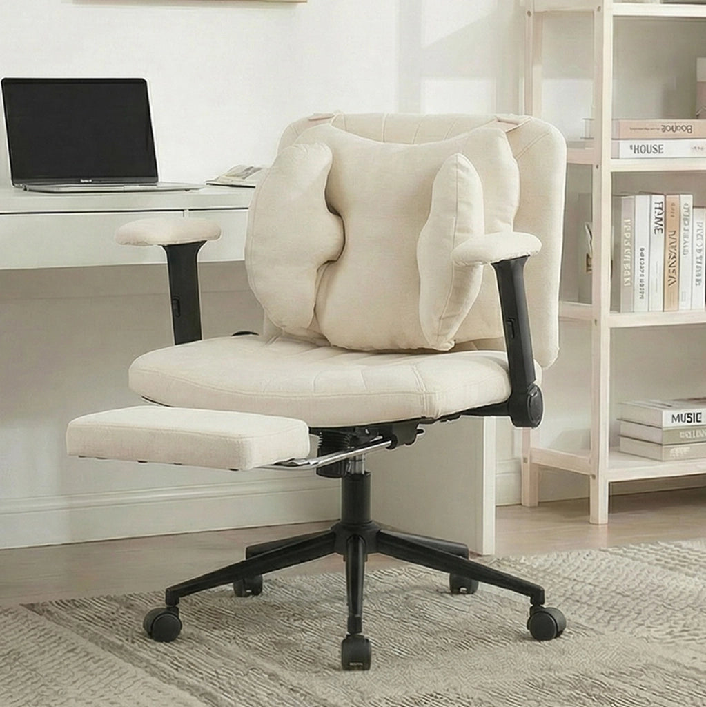 Sedia da ufficio girevole beige con supporto lombare regolabile